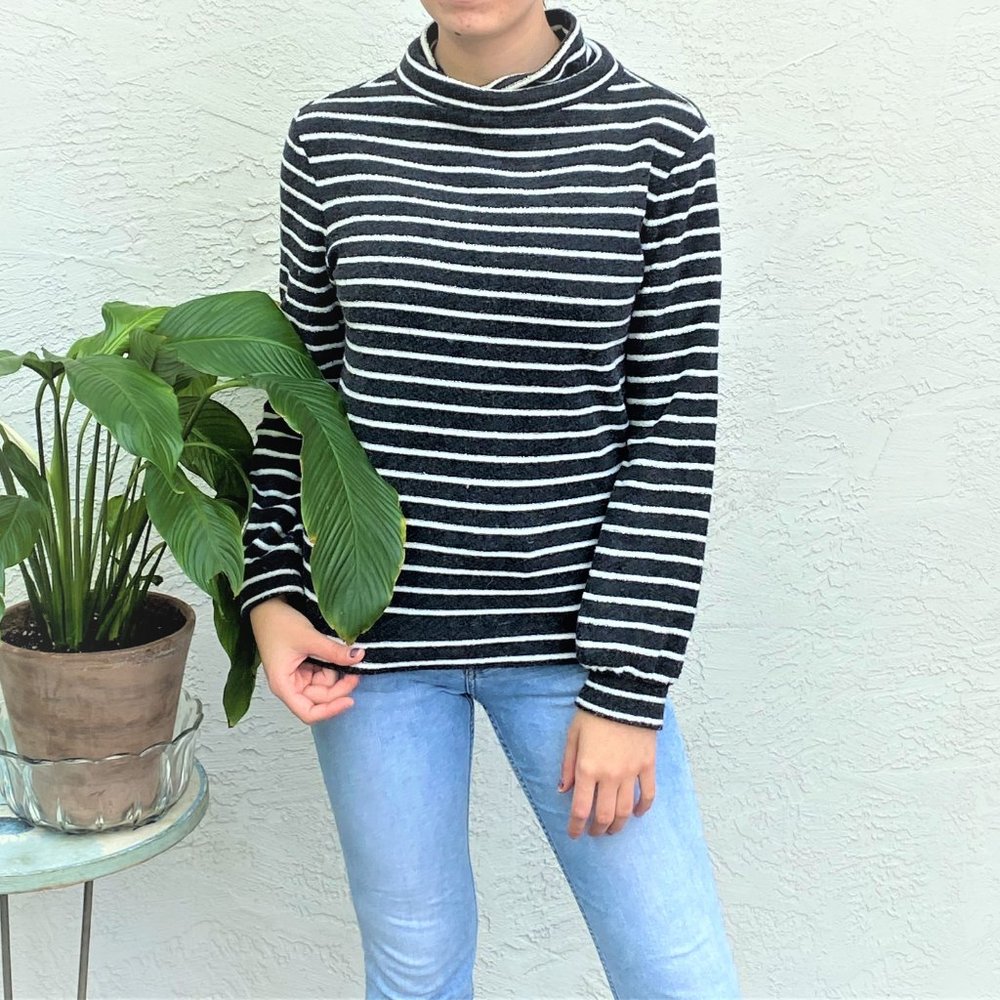 LOFT Fuzzy Striped Cowel Neck Sweater